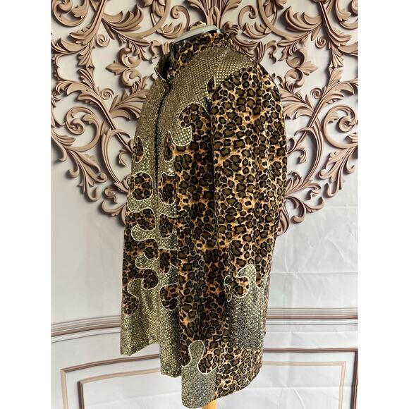 leopard print sequin Flames wild stage performance rock n roll Jacket Coat - Picture 8 of 10